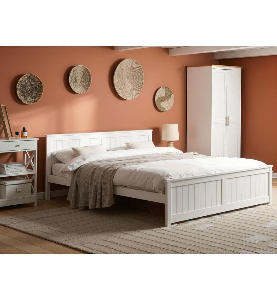 Lit avec sommier Bois de pin SABRAN 180 x 200 cm Blanc