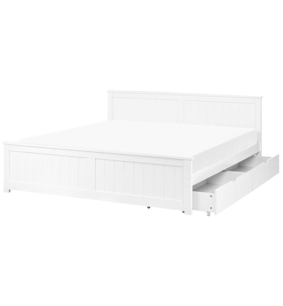 Lit avec 2 tiroirs Bois de pin SABRAN 180 x 200 cm Blanc