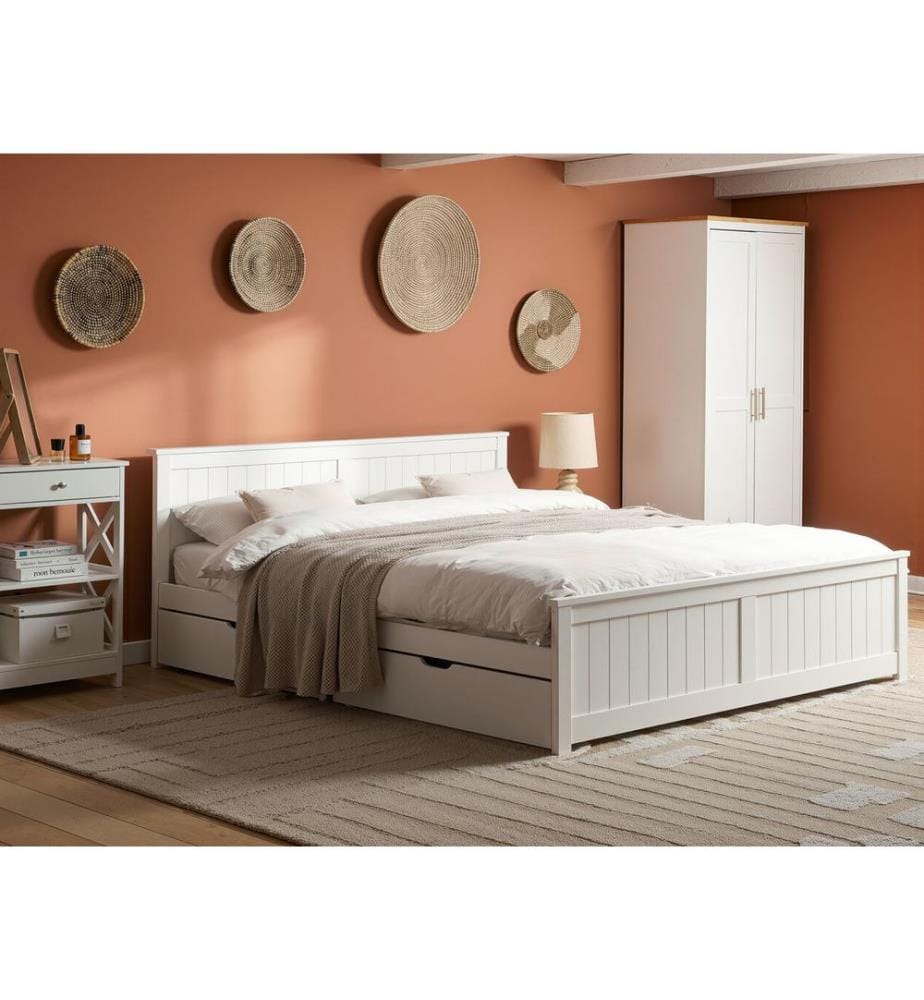 Bed with 4 Drawers Pine Wood SABRAN 180 x 200 cm (EU Super King) White