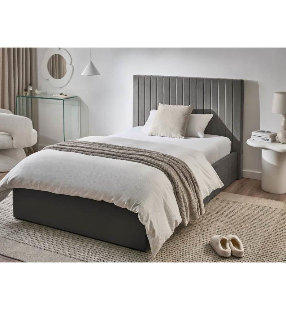 Lit ottoman Velours VION 120 x 200 cm Gris