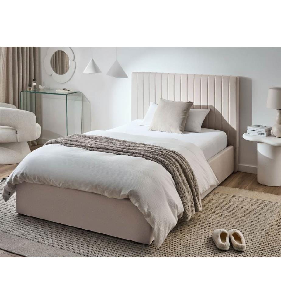 Lit ottoman Tissu VION 120 x 200 cm Beige clair