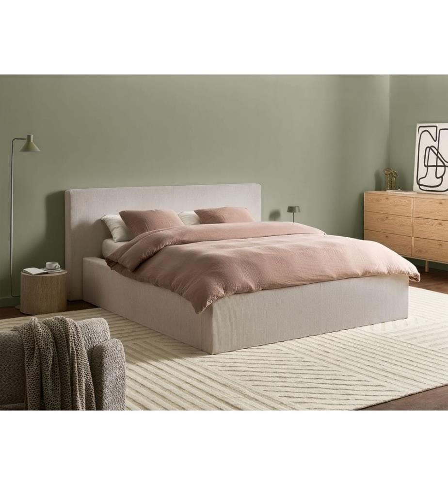 Lit ottoman Velours côtelé LILLEBONNE 160 x 200 cm Beige clair