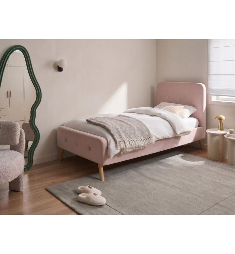 Lit avec sommier Velours RENNES 90 x 200 cm Rose pastel
