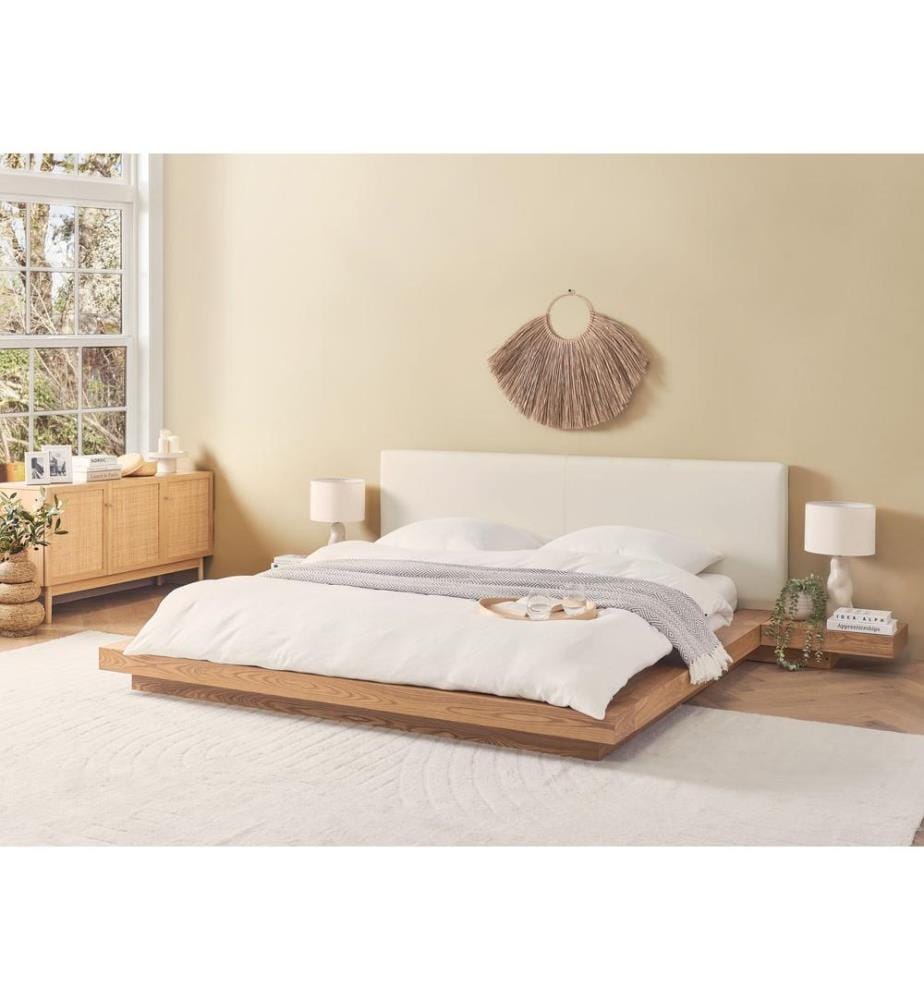 Lit avec sommier Cuir PU ZEN 180 x 200 cm Frêne naturel