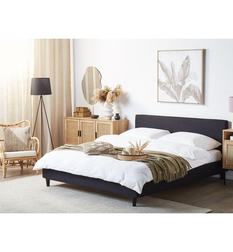 Lit avec sommier Tissu FITOU 160 x 200 cm Noir