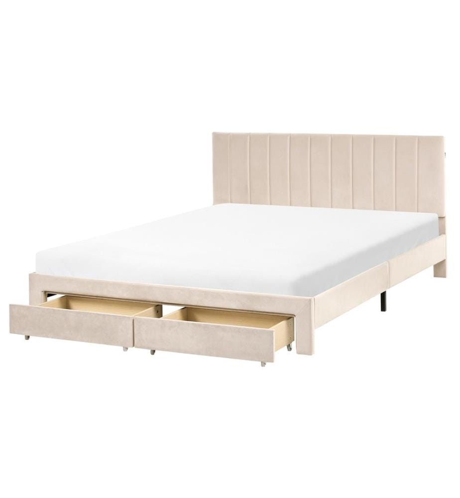 Lit avec tiroirs de rangement Velours LONZAC 160 x 200 cm Beige