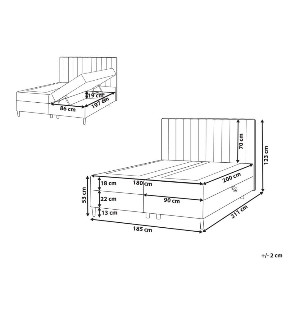 Lit boxspring avec rangement Tissu OFFICER 180 x 200 cm Taupe