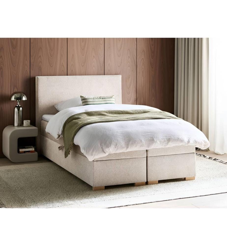 Lit boxspring avec rangement Tissu MAJOR 120 x 200 cm Beige clair