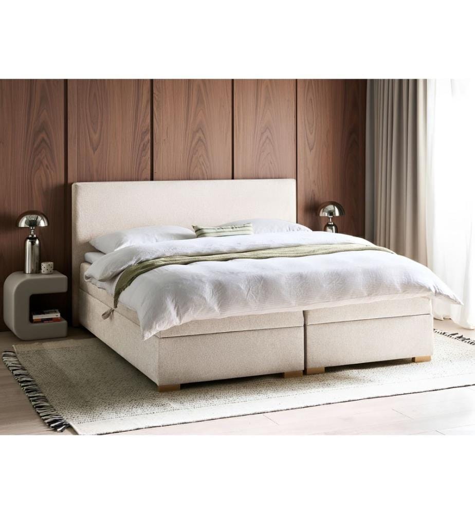 Lit boxspring avec rangement Tissu MAJOR 180 x 200 cm Beige clair