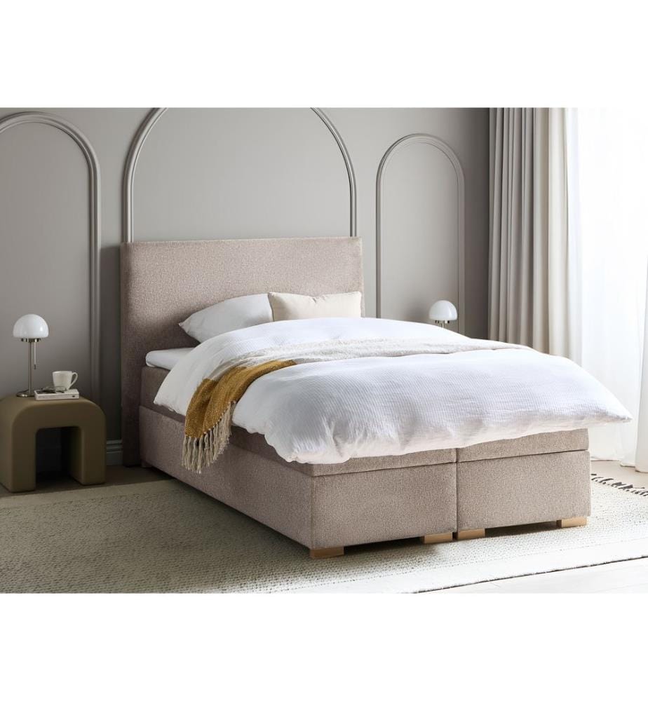 Lit boxspring avec rangement Tissu MAJOR 120 x 200 cm Taupe