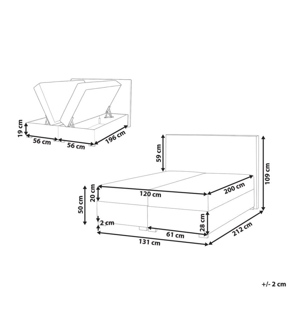 Lit boxspring avec rangement Tissu MAJOR 120 x 200 cm Taupe