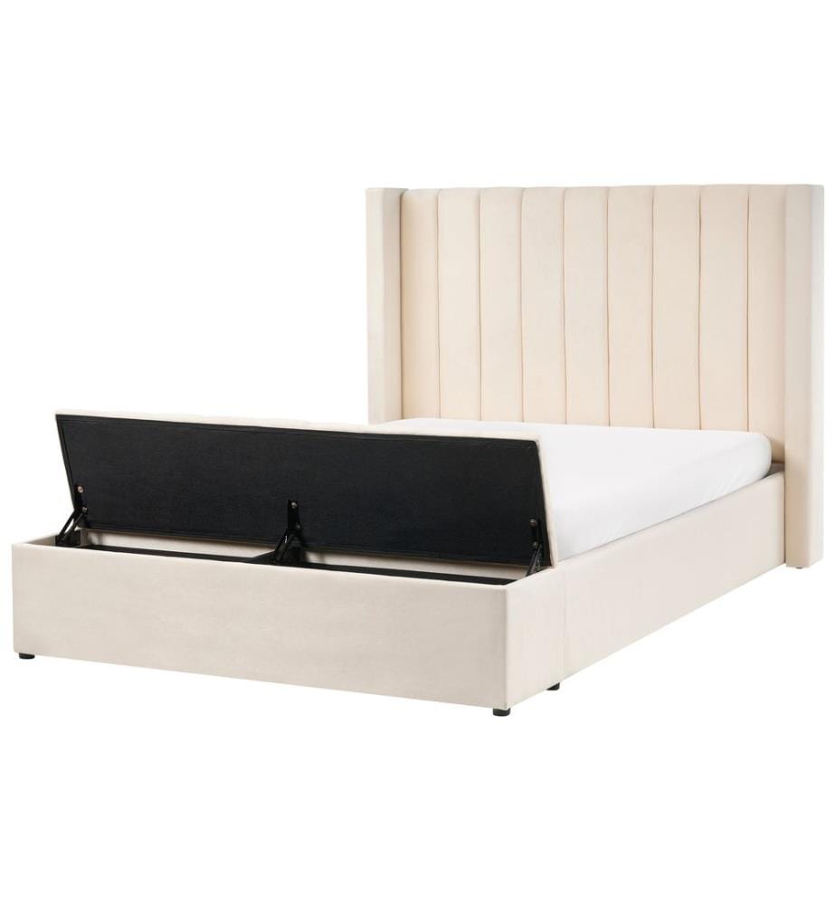 Lit avec banc de rangement Velours NOYERS 140 x 200 cm Blanc cassé