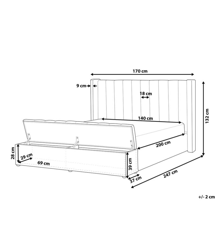 Lit avec banc de rangement Velours NOYERS 140 x 200 cm Blanc cassé