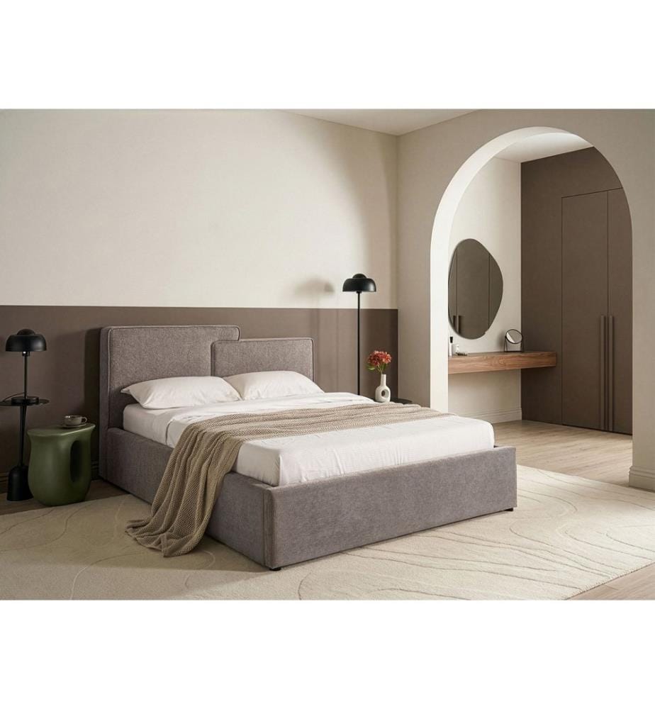Lit ottoman Tissu LAGARDE 160 x 200 cm Taupe