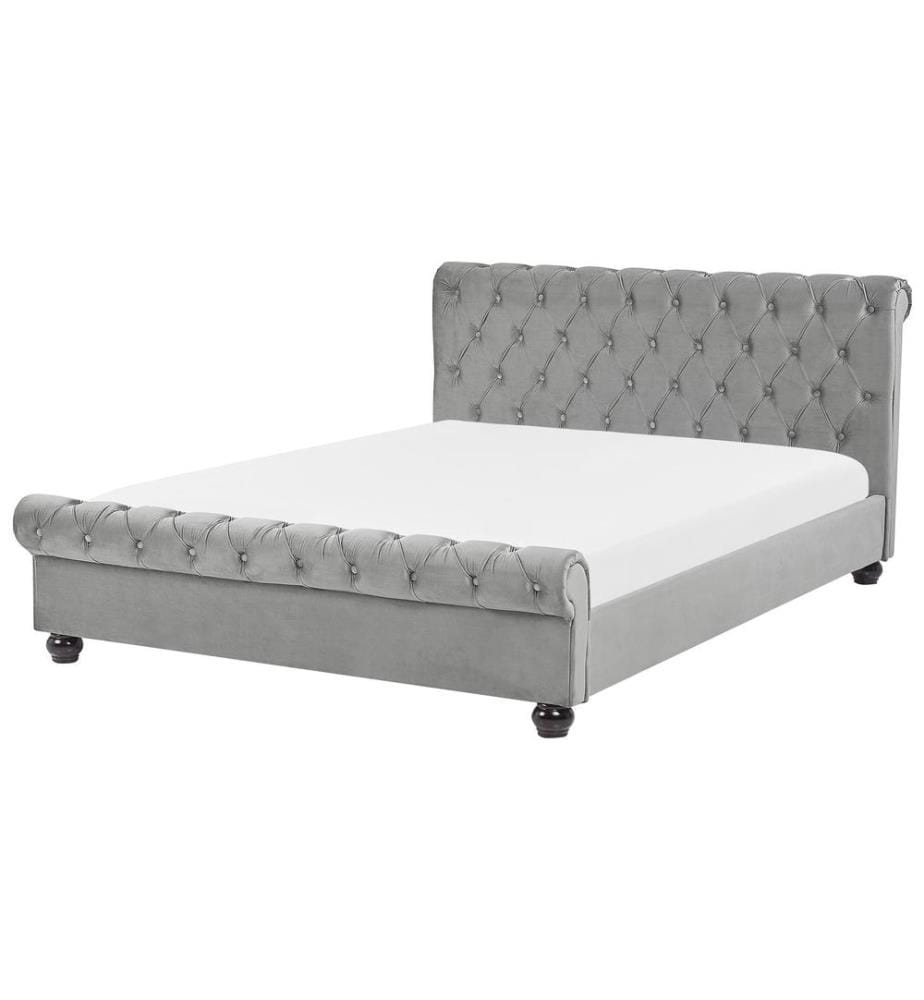 Lit avec sommier Velours AVALLON 160 x 200 cm Gris