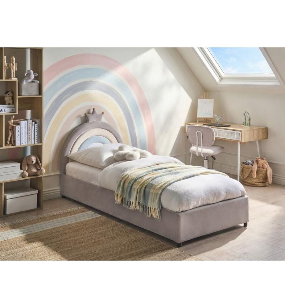 Lit ottoman enfant Couronne Velours GRISETOT 90 x 200 cm Gris