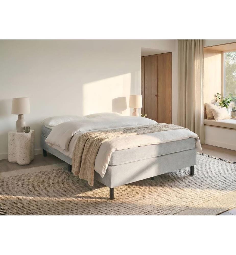 Lit boxspring sans tête de lit Tissu COUNTESS 140 x 200 cm Gris clair