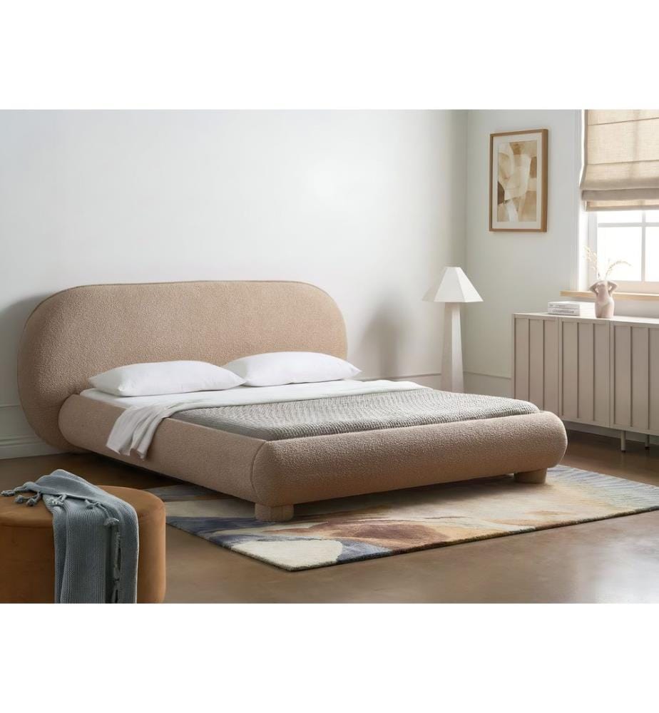 Lit avec sommier Bouclé BAYEL 160 x 200 cm Taupe