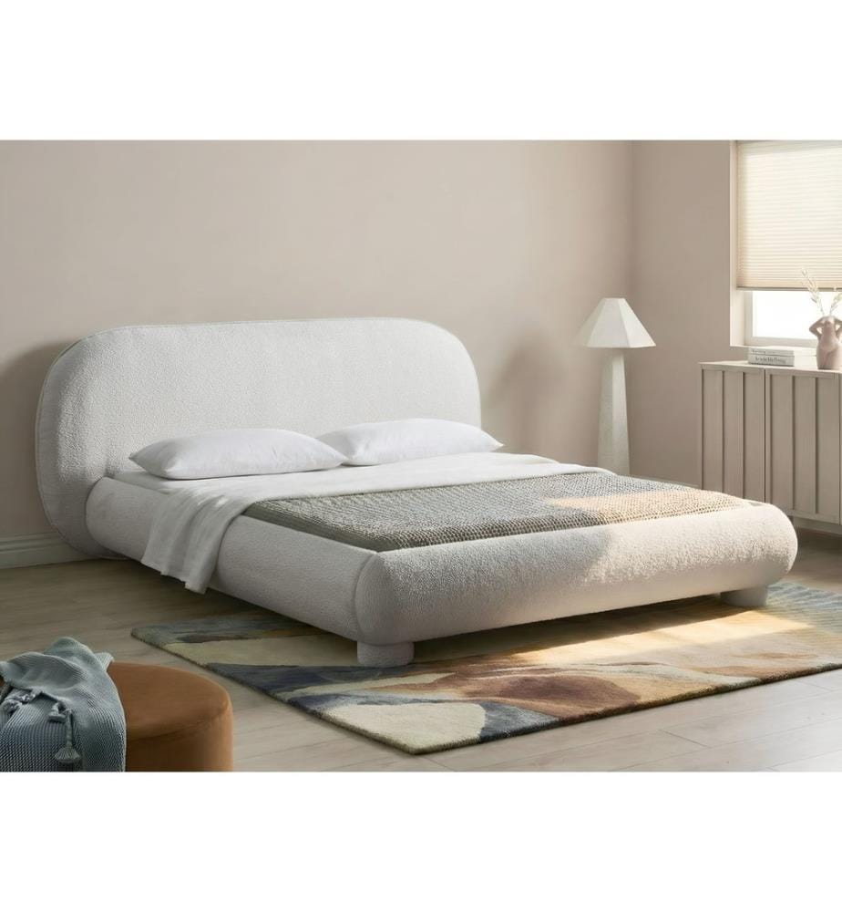 Lit avec sommier Bouclé BAYEL 160 x 200 cm Blanc cassé