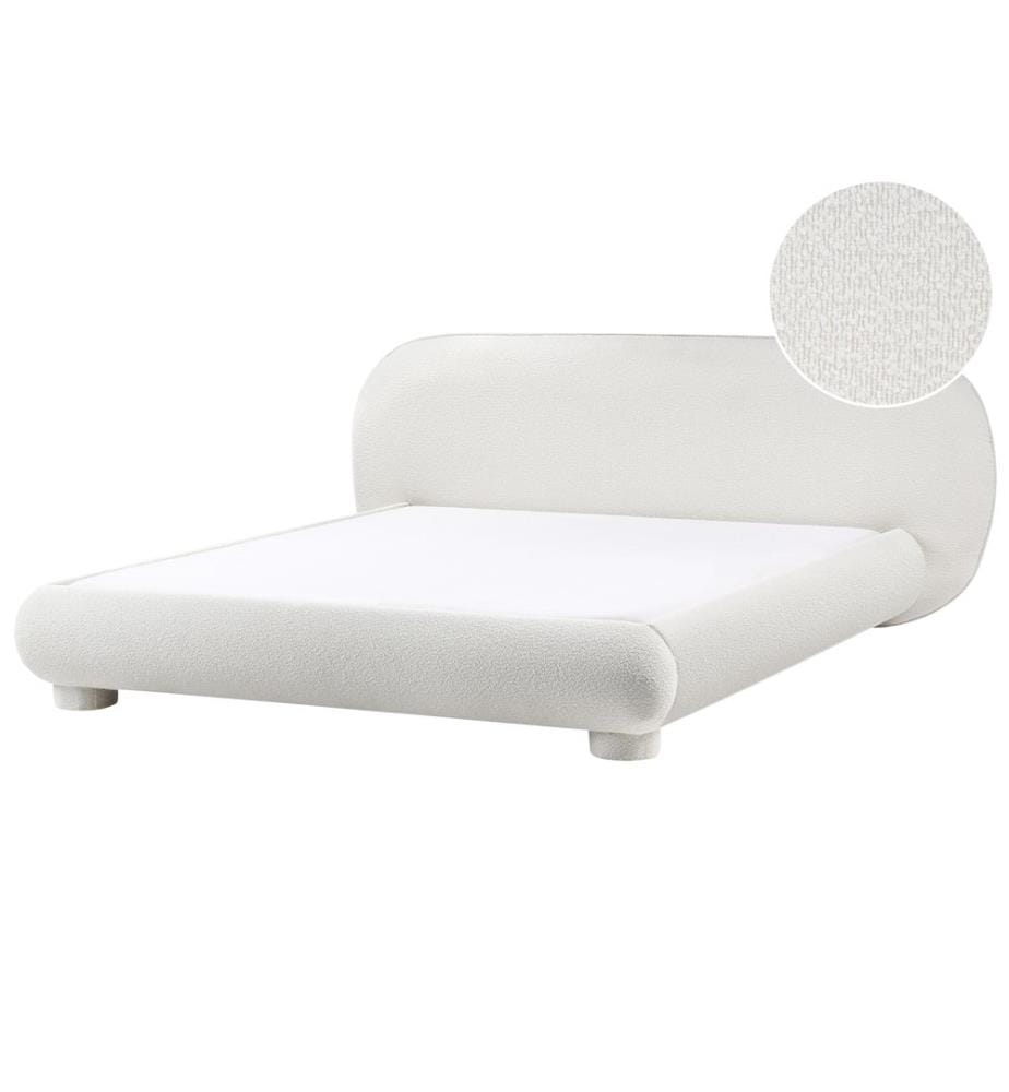 Lit avec sommier Bouclé BAYEL 180 x 200 cm Blanc cassé