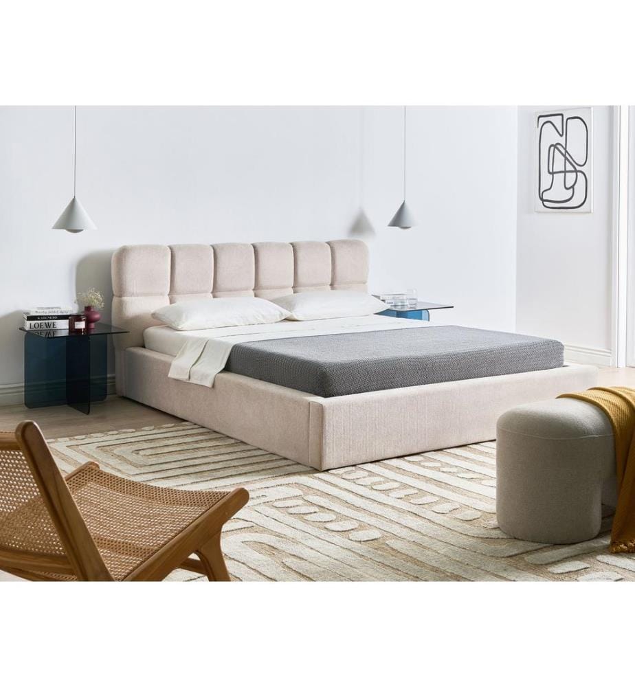 Lit ottoman Tissu BASTON 160 x 200 cm Beige clair