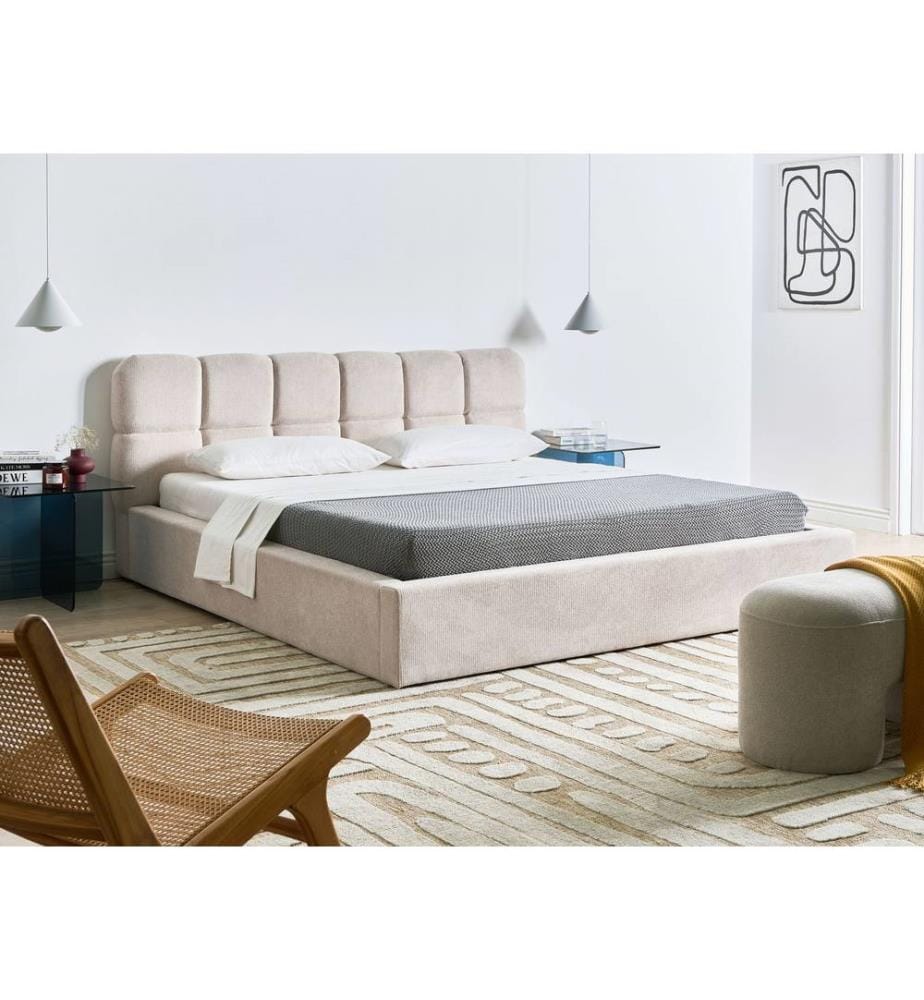Lit ottoman Tissu BASTON 180 x 200 cm Beige clair