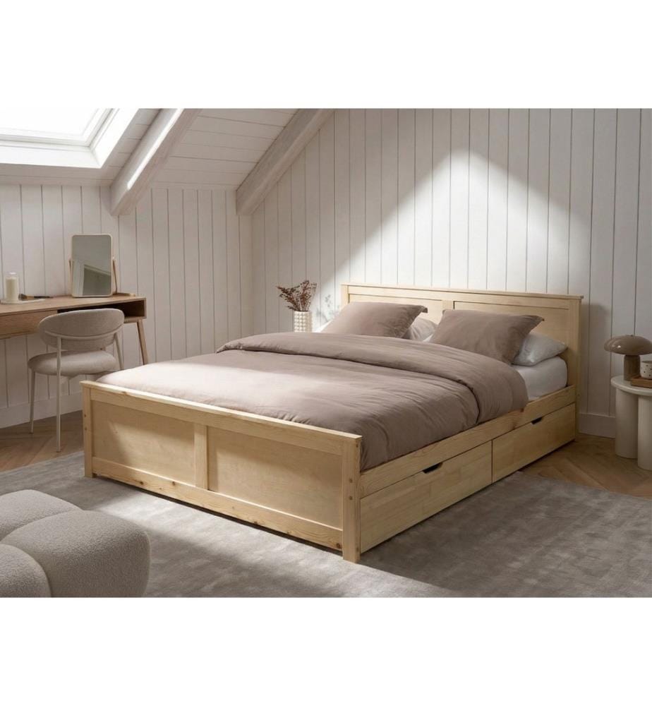 Bett mit 4 Schubladen Kiefernholz DAUPHIN 160 x 200 cm Hellbraun