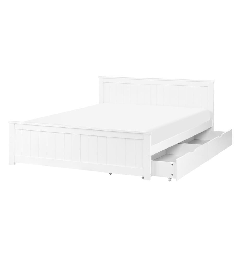 Lit avec 2 tiroirs Bois de pin SABRAN 140 x 200 cm Blanc
