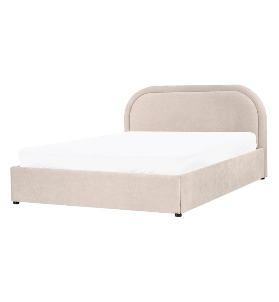 Bett mit Stauraum QUILLIEN Chenillegewebe Hellbeige 140 x 200 cm