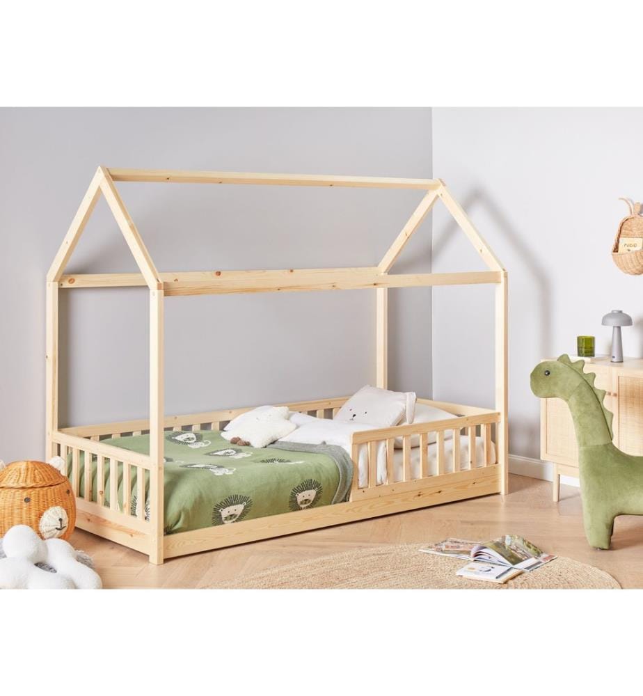 Lit d'enfant Maison Bois de pin COSSAYE 90 x 200 cm Marron clair