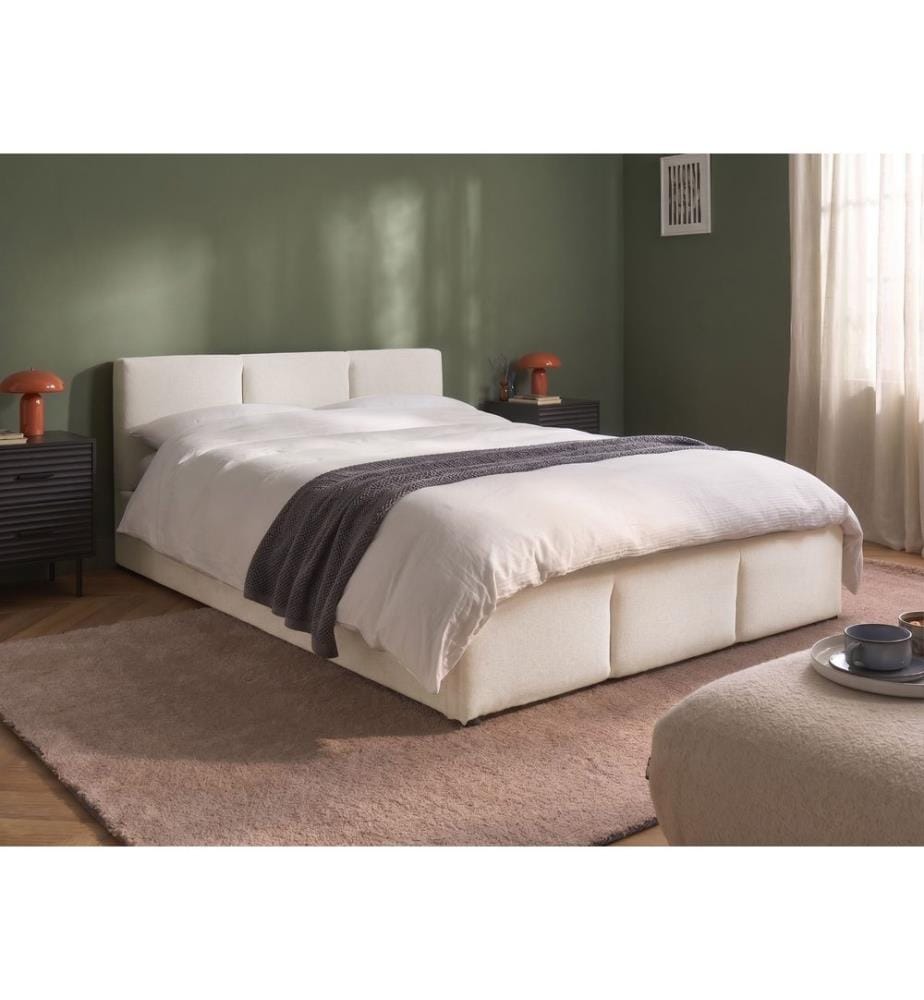 Bett mit Stauraum BOUSSE Stoff Cremeweiss 140 x 200 cm