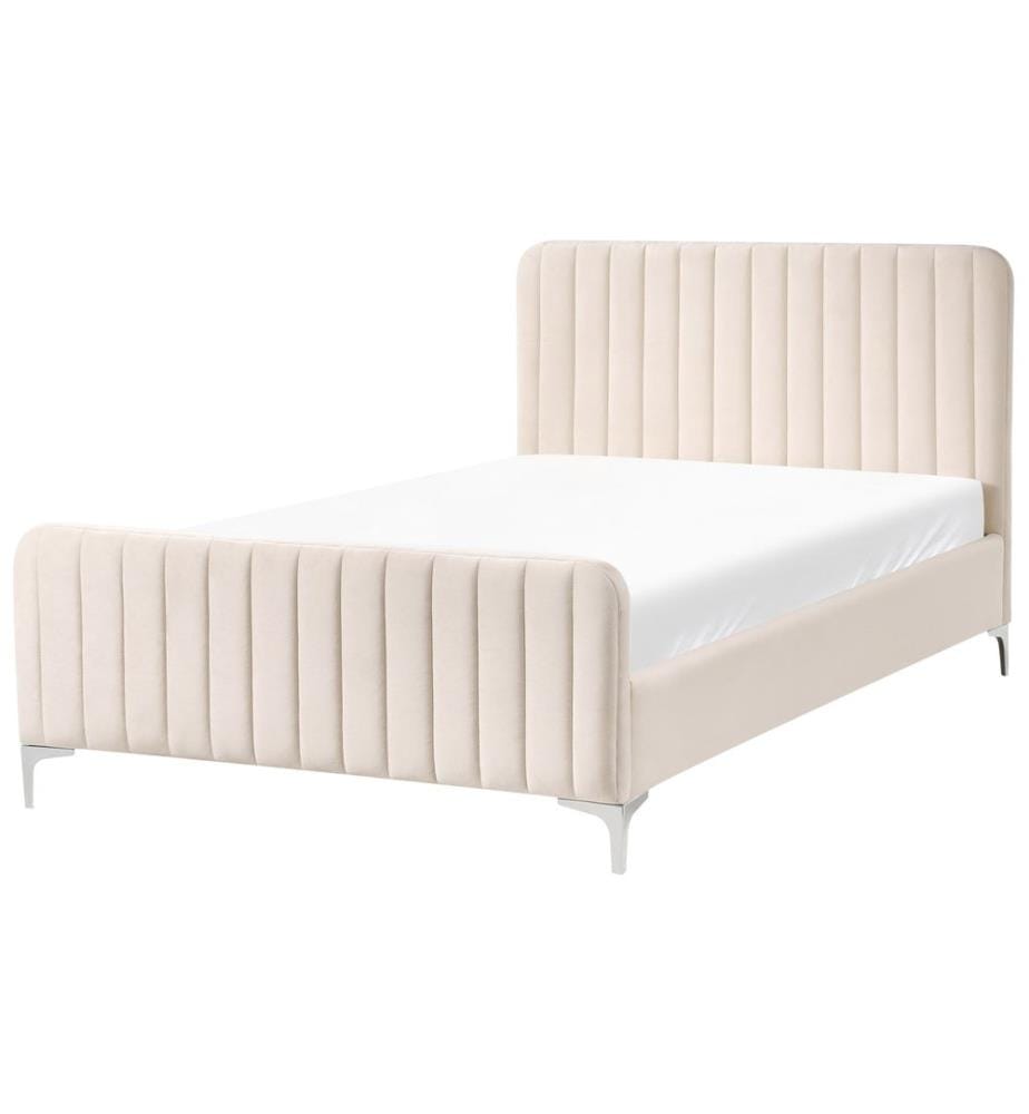 Lit avec sommier Velours LUNAN 120 x 200 cm Beige clair