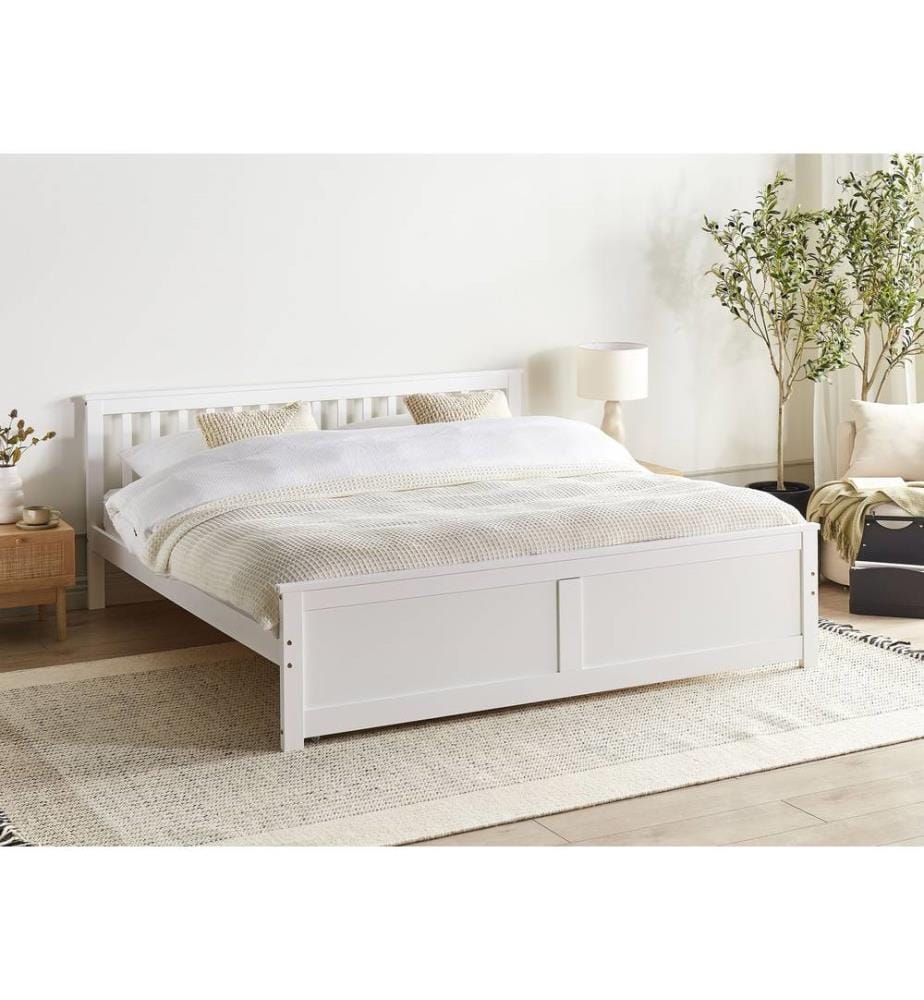 Bett mit Lattenrost Kiefernholz OLENDON 180 x 200 cm Weiss
