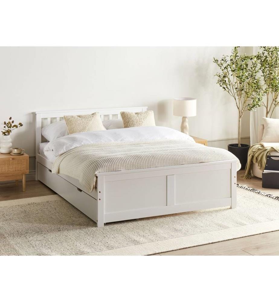 Lit avec 2 tiroirs OLENDON Bois de pin Blanc 140 x 200 cm