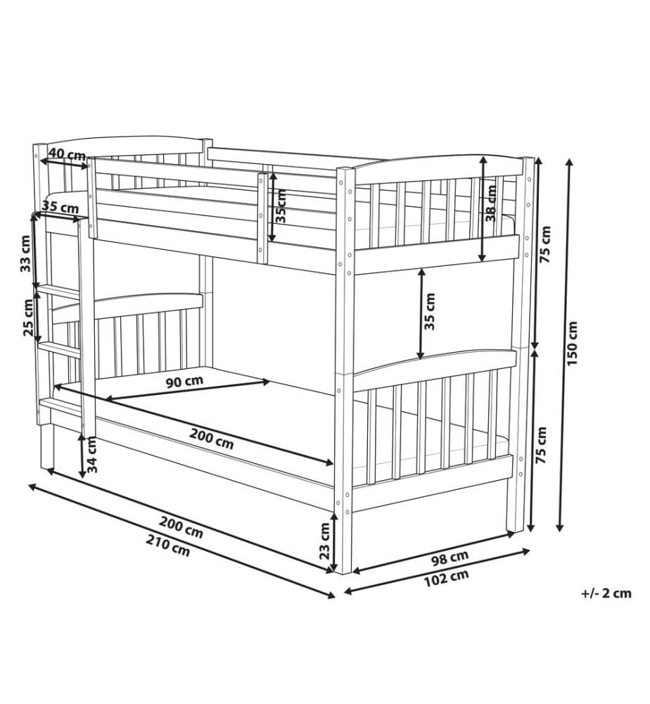 Lit superposé Bois de pin REVIN 90 x 200 cm Blanc