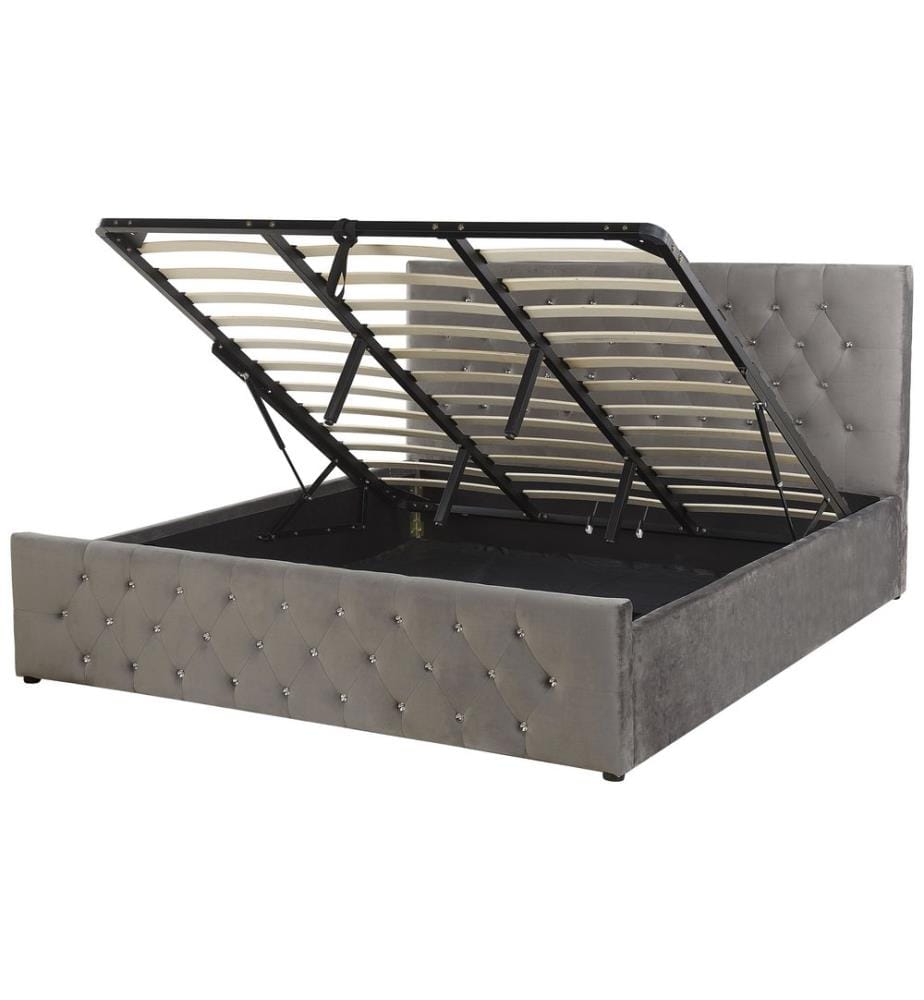 Bett mit Stauraum AMIENS Samtstoff Grau 180 x 200 cm