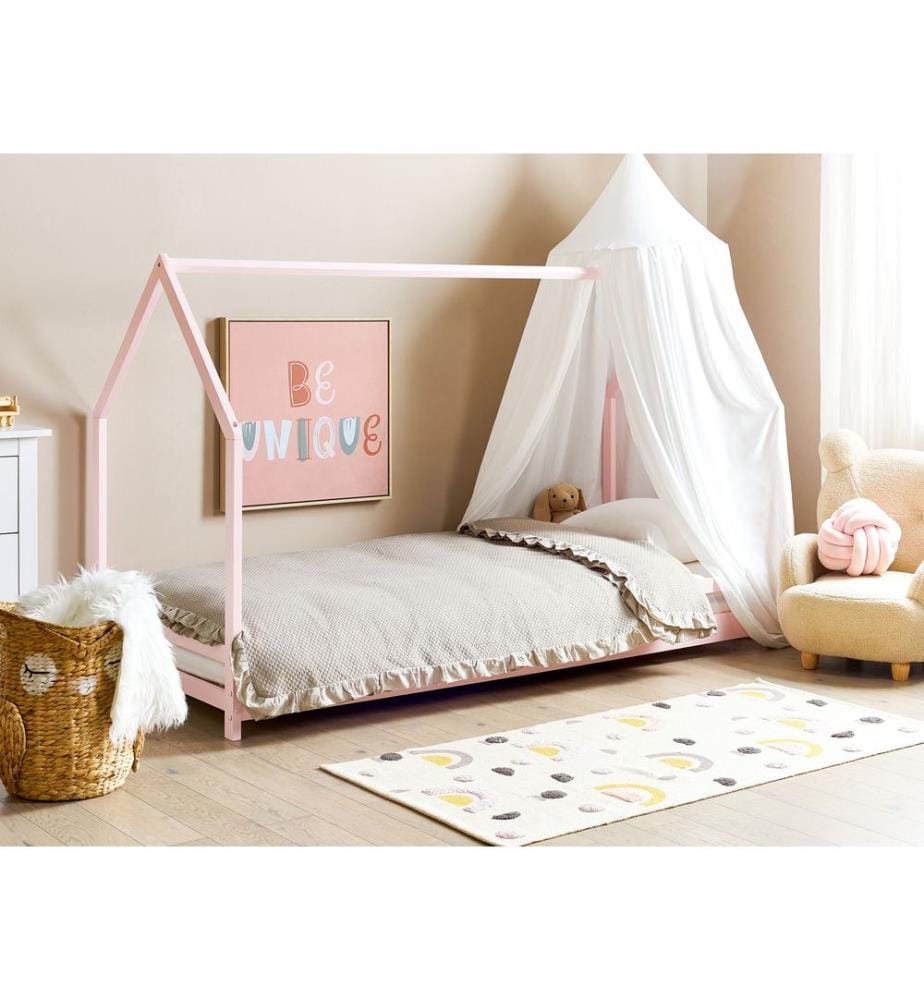 Lit d'enfant Maison Bois de pin APPY 90 x 200 cm Rose pastel