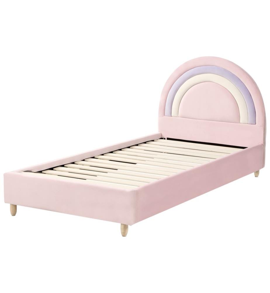 Lit d'enfant Arc-en-ciel Velours LANDEILLAU 90 x 200 cm Rose
