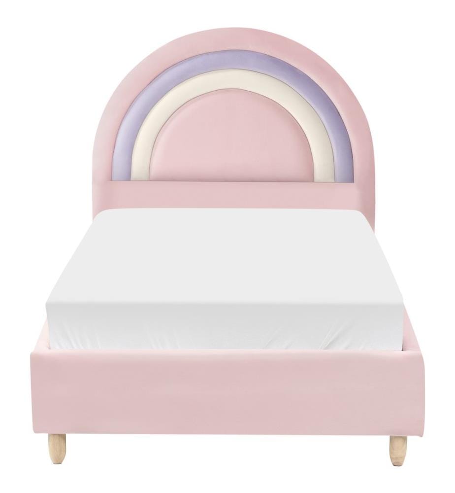 Lit d'enfant Arc-en-ciel Velours LANDEILLAU 90 x 200 cm Rose