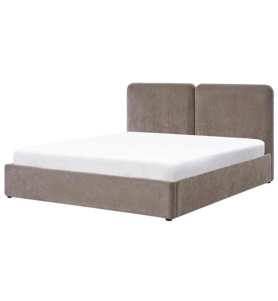 Bett mit Stauraum ARBOIS Chenillegewebe Taupe 180 x 200 cm