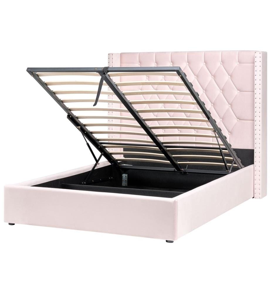 Bett mit Stauraum LUBBON Samtstoff Pastellrosa 140 x 200 cm
