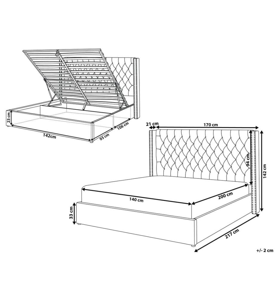 Bett mit Stauraum LUBBON Samtstoff Pastellrosa 140 x 200 cm