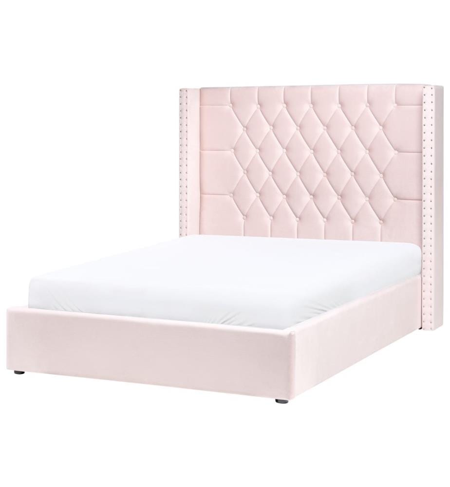 Bett mit Stauraum LUBBON Samtstoff Pastellrosa 140 x 200 cm