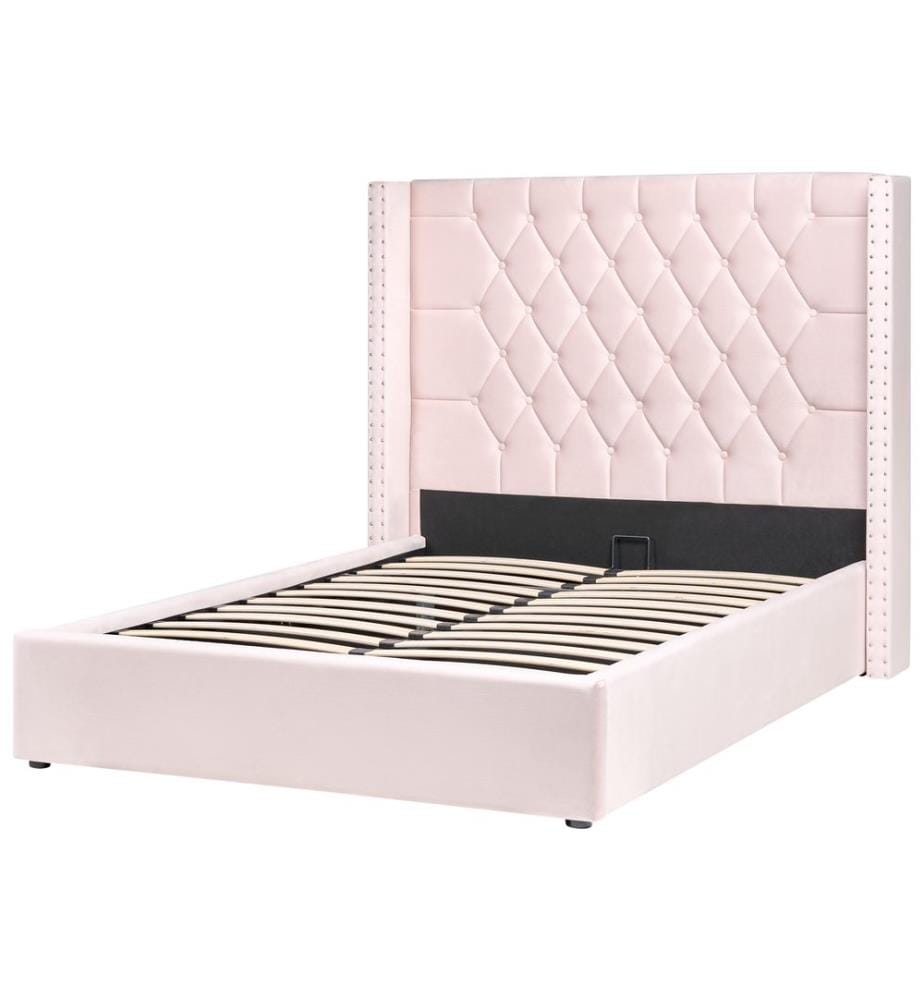 Bett mit Stauraum LUBBON Samtstoff Pastellrosa 140 x 200 cm