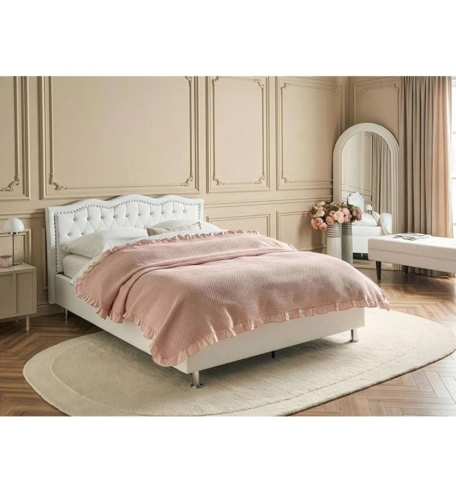 Bett mit Stauraum METZ Kunstleder Weiss 140 x 200 cm