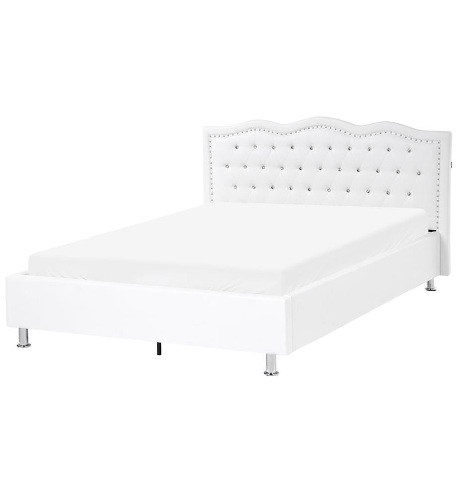 Bett mit Stauraum METZ Kunstleder Weiss 140 x 200 cm