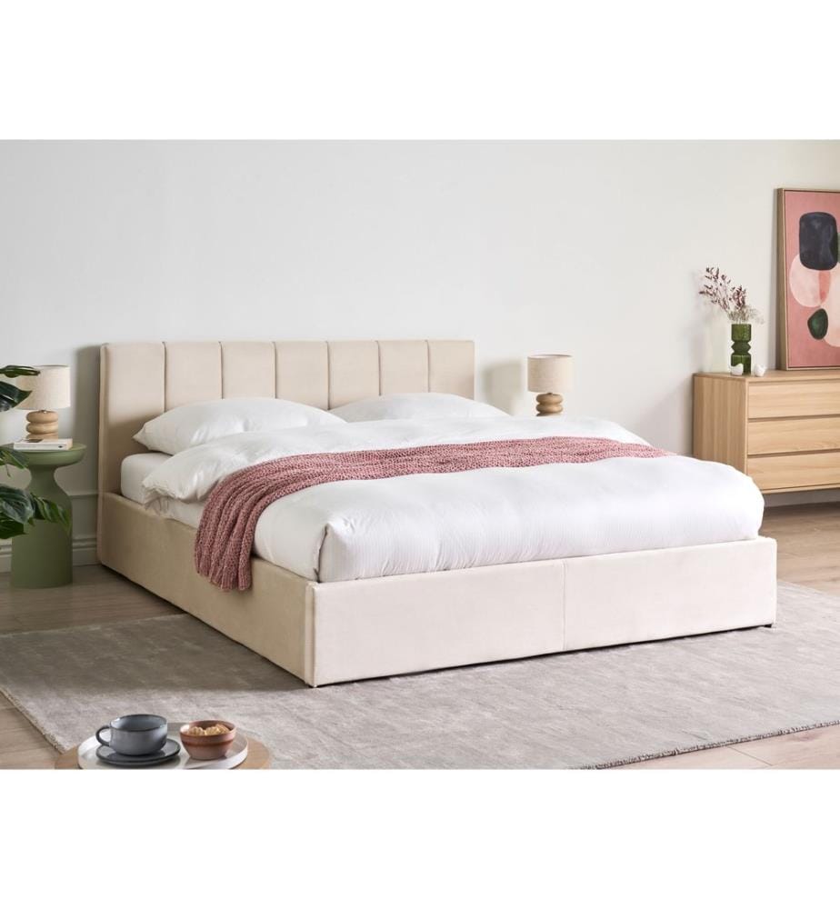 Bett mit Stauraum DREUX Samtstoff Hellbeige 160 x 200 cm