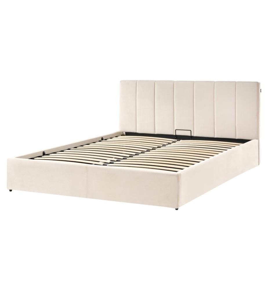 Bett mit Stauraum DREUX Samtstoff Hellbeige 160 x 200 cm