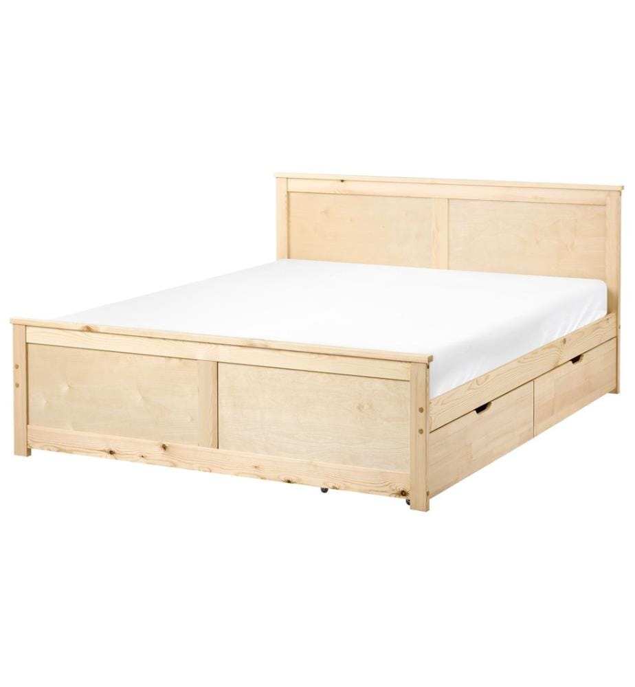 Bett mit 2 Schubladen DAUPHIN Kiefernholz Hellbraun 140 x 200 cm