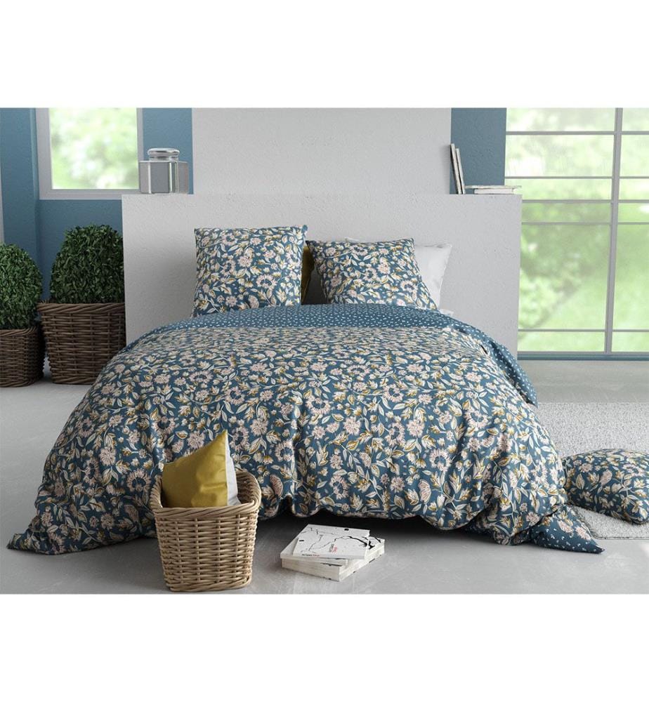 Parure Housse de Couette 3Pièces 240x220cm 100% Percale de Coton 70 Fils Frida